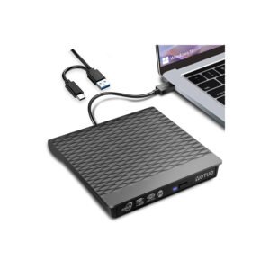 External DVD Drive, Portable USB 3.0 CD +/-RW Drive DVD Player for ROM Rewriter Burner for Laptop Desktop, Compatible with Windows 7/8/10/11 Mac MacBook Pro/Air (Dual Sockets in One)